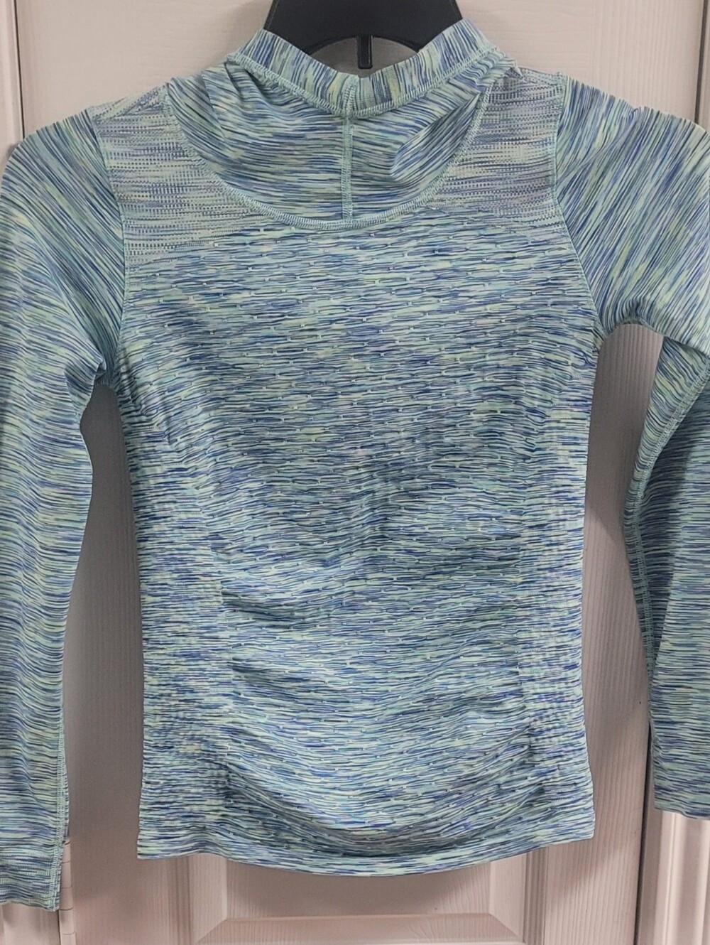 Athleta Light Blue Multi-Stripe Long-Sleeve Performance Top